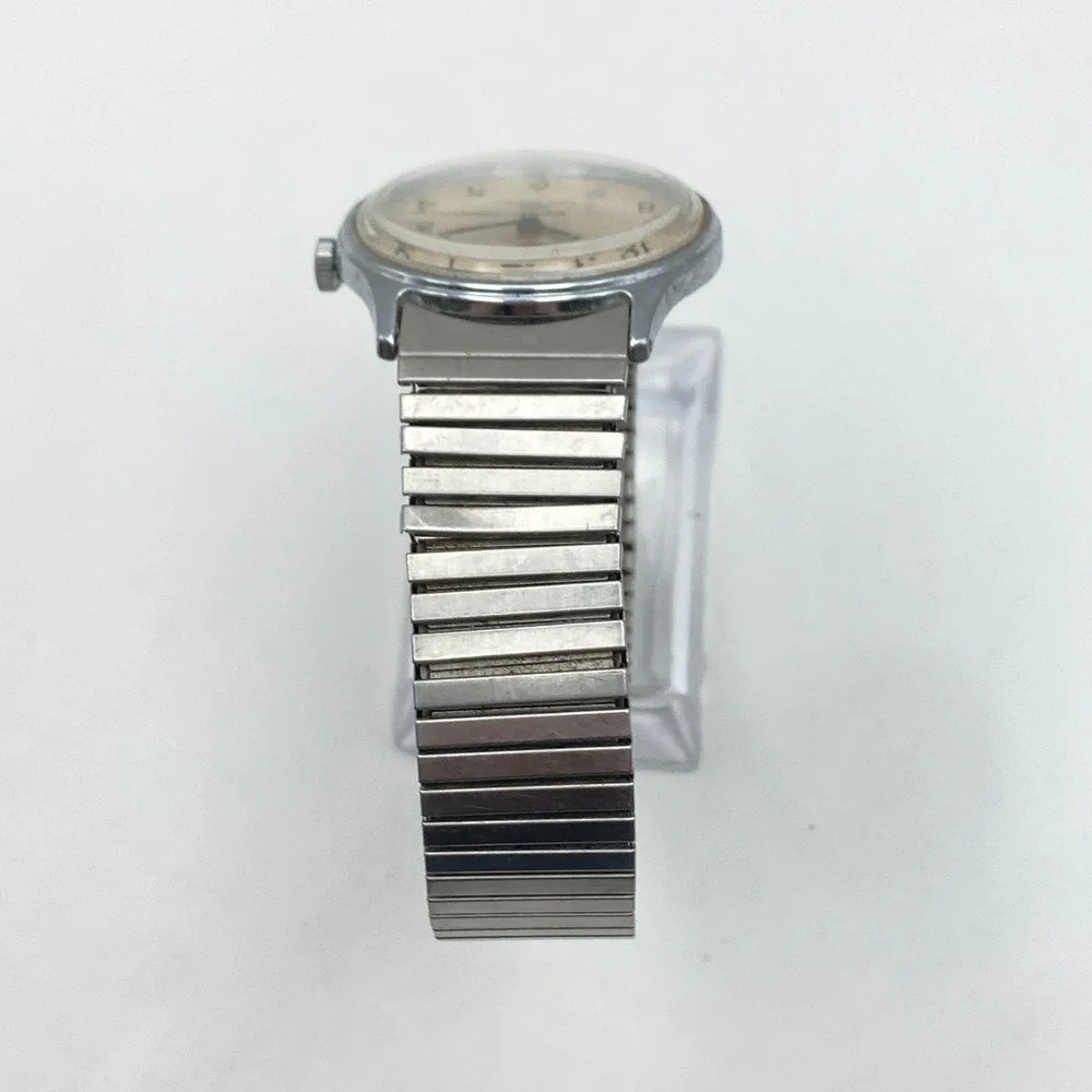 Vtg Timex Marlin Men's Watch 34mm Silver Tone Date Stretch Band Manual Wind 1989